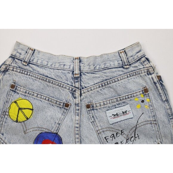 Vintage 70s 80s Levis Womens 26 Hand Painted Free Speech Acid Wash Shorts USA - Picture 9 of 14
